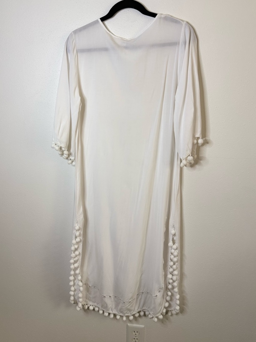 Solitaire Swim White Pom Pom Cover Up Dress Boho Beach Size S - Picture 7 of 7